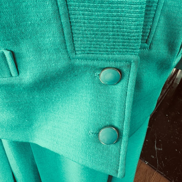 Vintage 80s set, oversized cardigan & front pleated skirt, jade green, 8/10 (M) - Picture 3 of 16